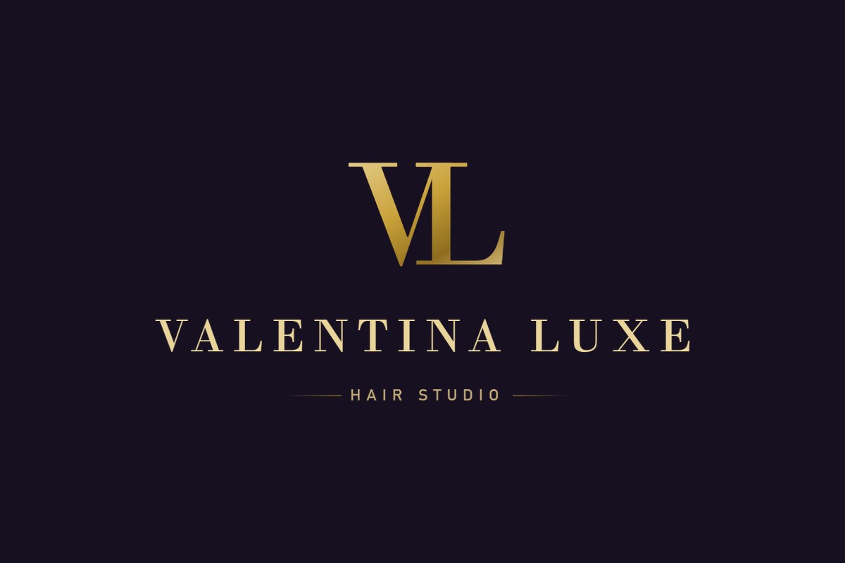 Valentina Luxe gold identity on a plum background
